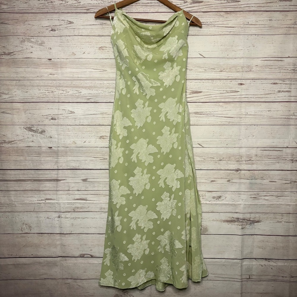 Hello Molly Pistachio Green Floral Devore Cowl Neck Midi Dress US 6 ELS8057M